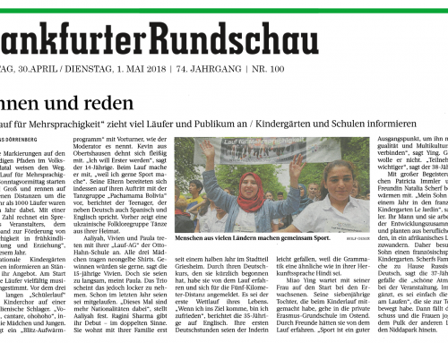 Artikel in der Frankfurter Rundschau vom 30.04.2018 über den 6. Lauf für Mehrsprachigkeit